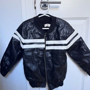 Stylish Black and White Leather Kids Bomber
